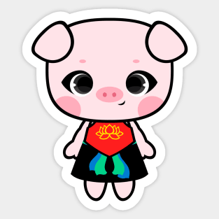 Cute Little Piggy in Yem and Black Skirt Sticker